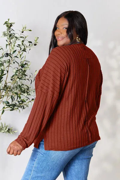 Ribbed Slit Knit Top- 5 Colors (Peacock, Black, Navy, Brick, Green)