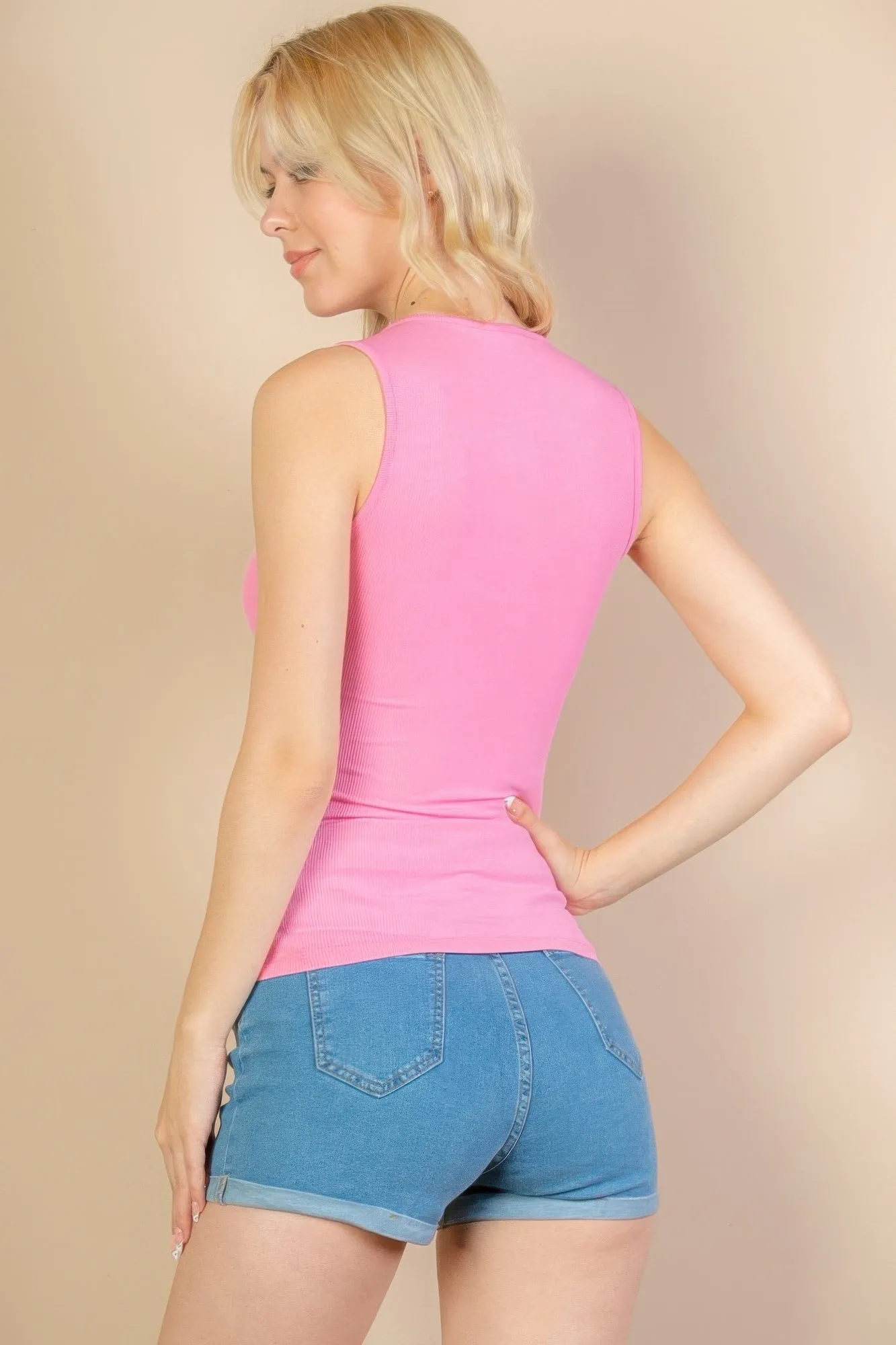 Ribbed V-neck Sleeveless Top