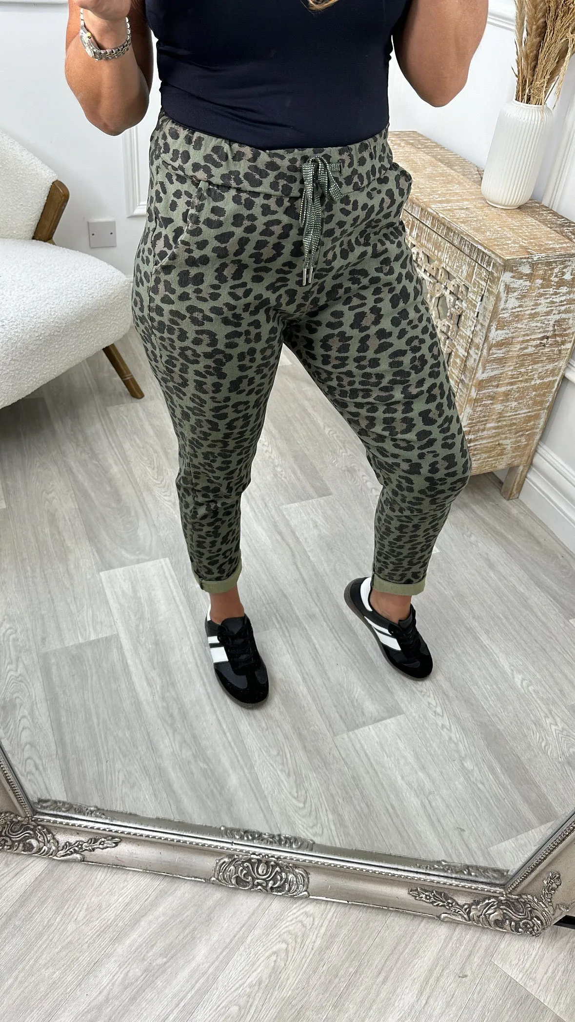 Rona Khaki Leopard High Waisted Joggers