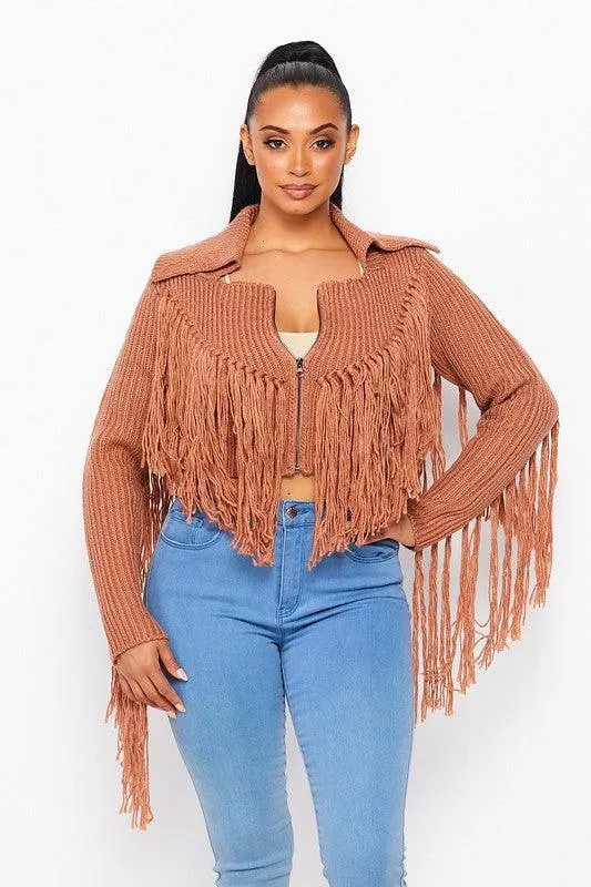 SHAGGY FRINGE SWEATER TOP/JACKET