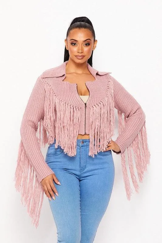 SHAGGY FRINGE SWEATER TOP/JACKET