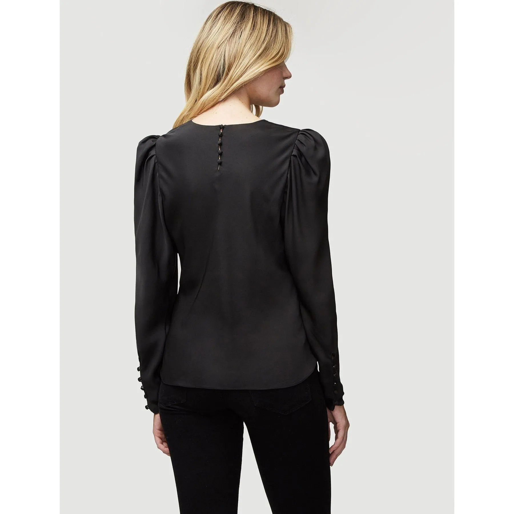 Silk Shirred V-Neck Top Noir
