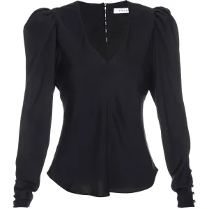 Silk Shirred V-Neck Top Noir
