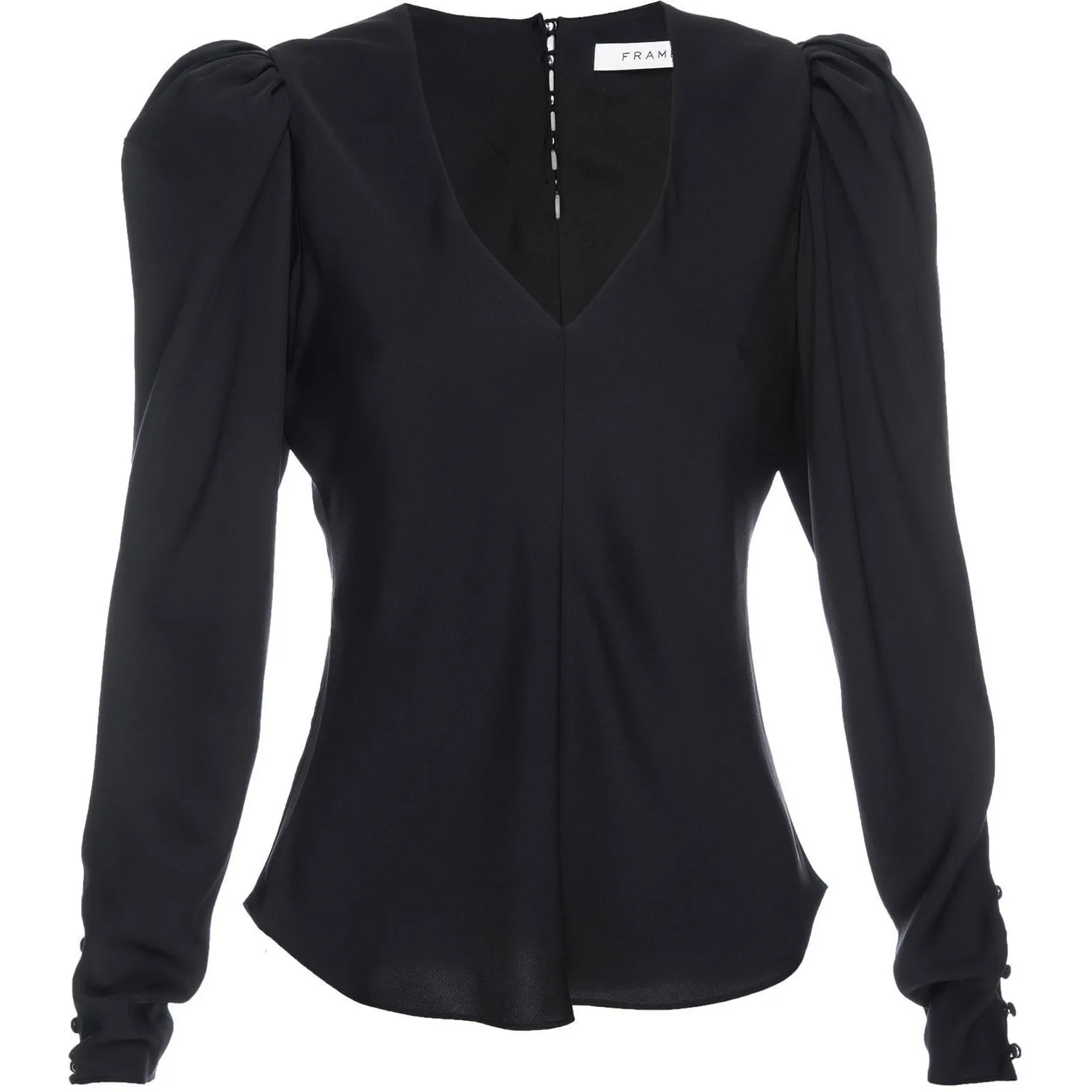 Silk Shirred V-Neck Top Noir