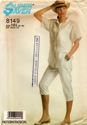 Simplicity 8149 EASY Shirt & Cropped Pants 1980s Vintage Sewing Pattern Size 10 - 16 UNCUT Factory Folded
