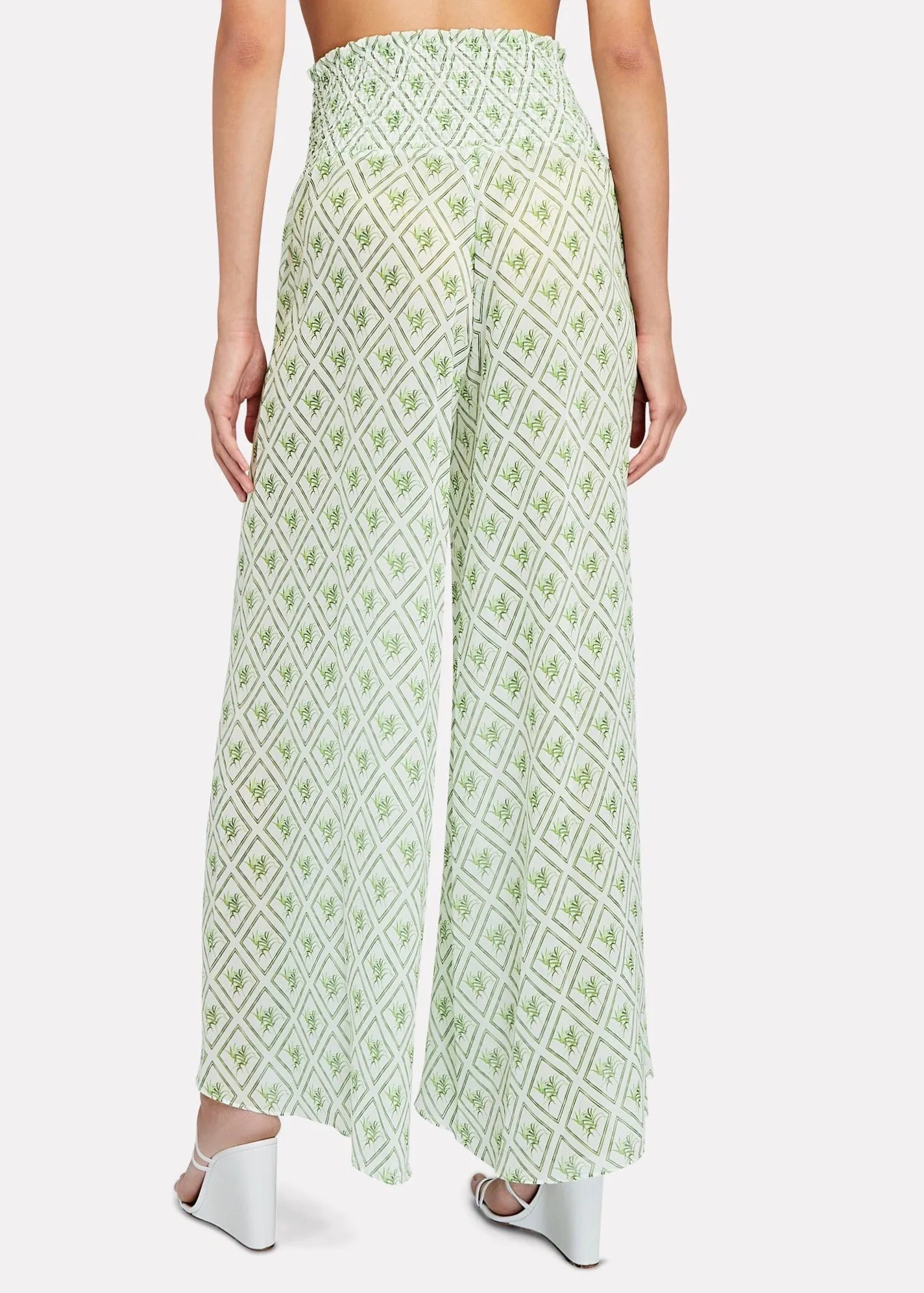 Smocked Wide Leg Pant (White Diamond Palm)