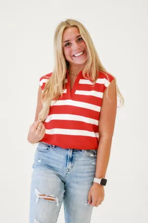 Soak Up the Sun Sleeveless Striped Top in Tomato