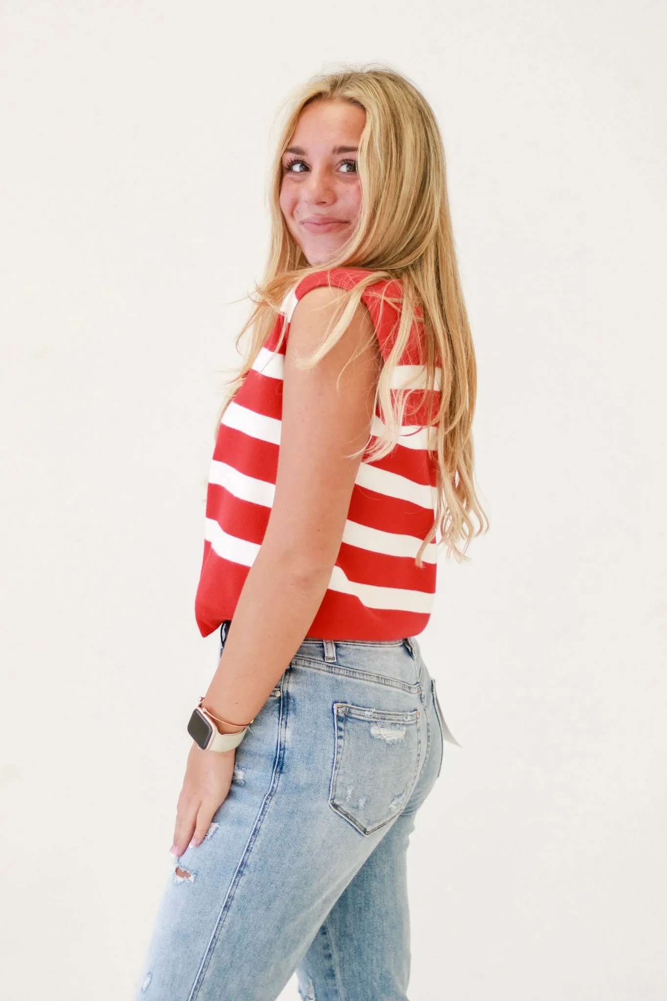 Soak Up the Sun Sleeveless Striped Top in Tomato