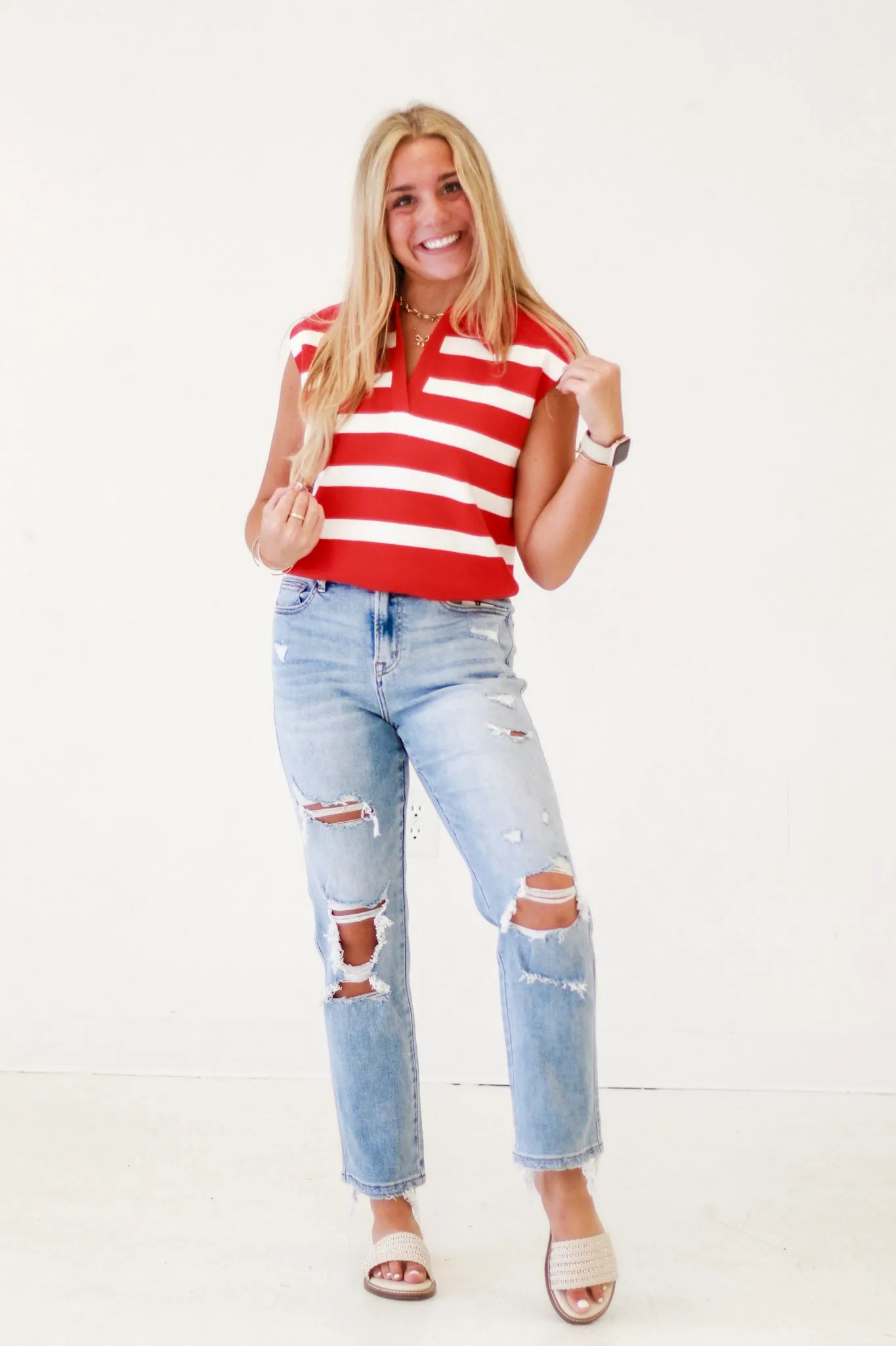 Soak Up the Sun Sleeveless Striped Top in Tomato