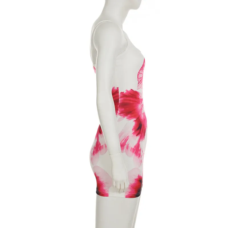Spaghetti Strap Floral Graphic Print Mini Dress
