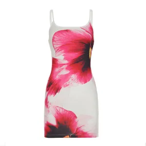 Spaghetti Strap Floral Graphic Print Mini Dress