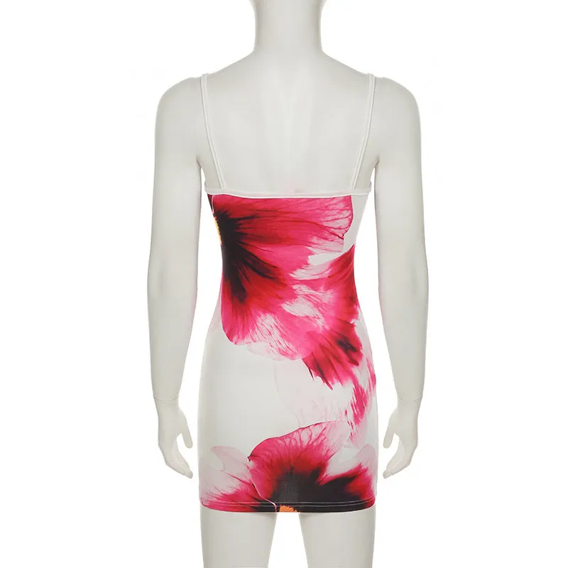 Spaghetti Strap Floral Graphic Print Mini Dress