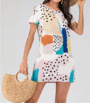 Spotted Color Block Heat Transfer Print Short Sleeve Dress