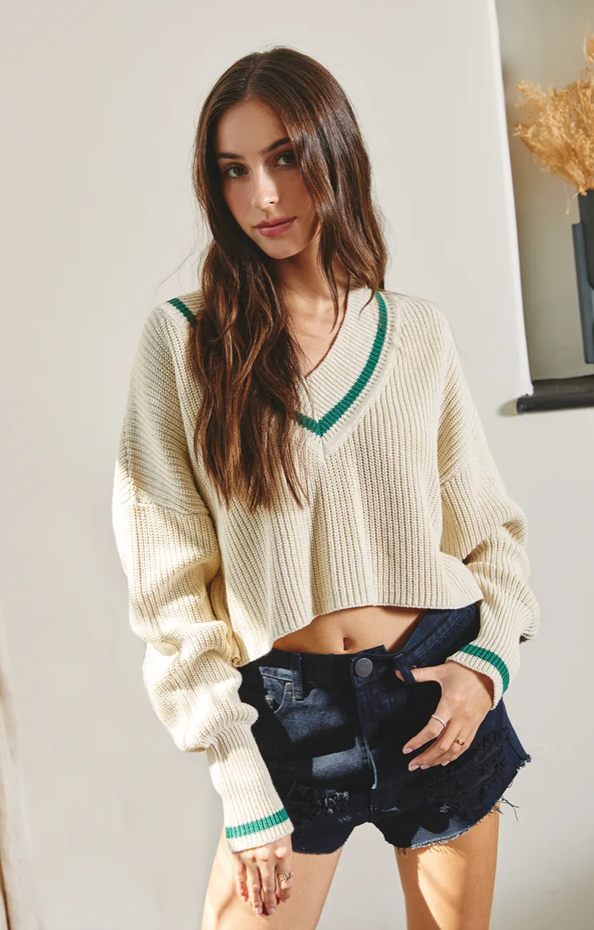 Stripe Detail Cropped Sweater