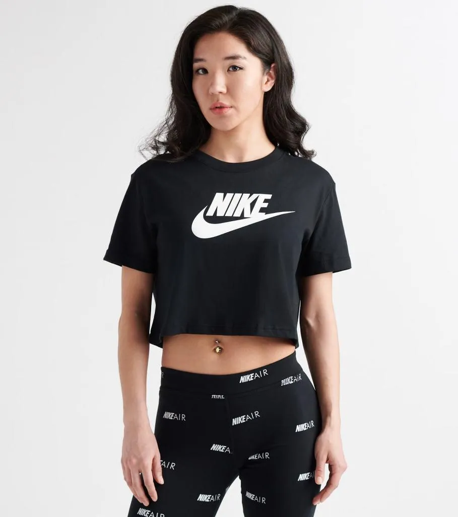 T SHIRT DONNA NIKE CROP SWOOSH FASCHION MAGLIA WOMAN CORTA NERA
