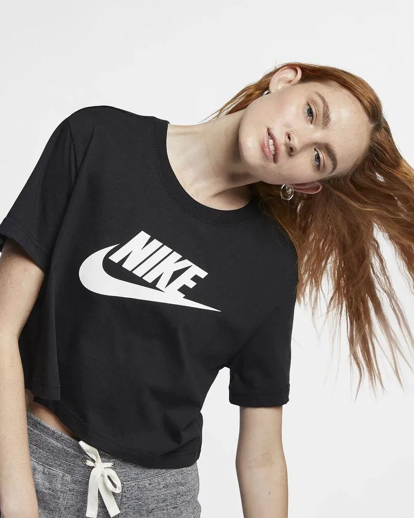 T SHIRT DONNA NIKE CROP SWOOSH FASCHION MAGLIA WOMAN CORTA NERA