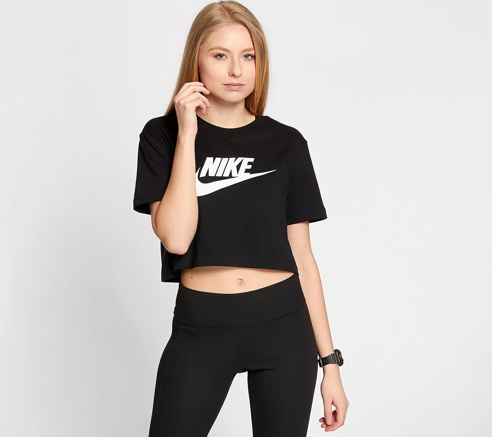 T SHIRT DONNA NIKE CROP SWOOSH FASCHION MAGLIA WOMAN CORTA NERA