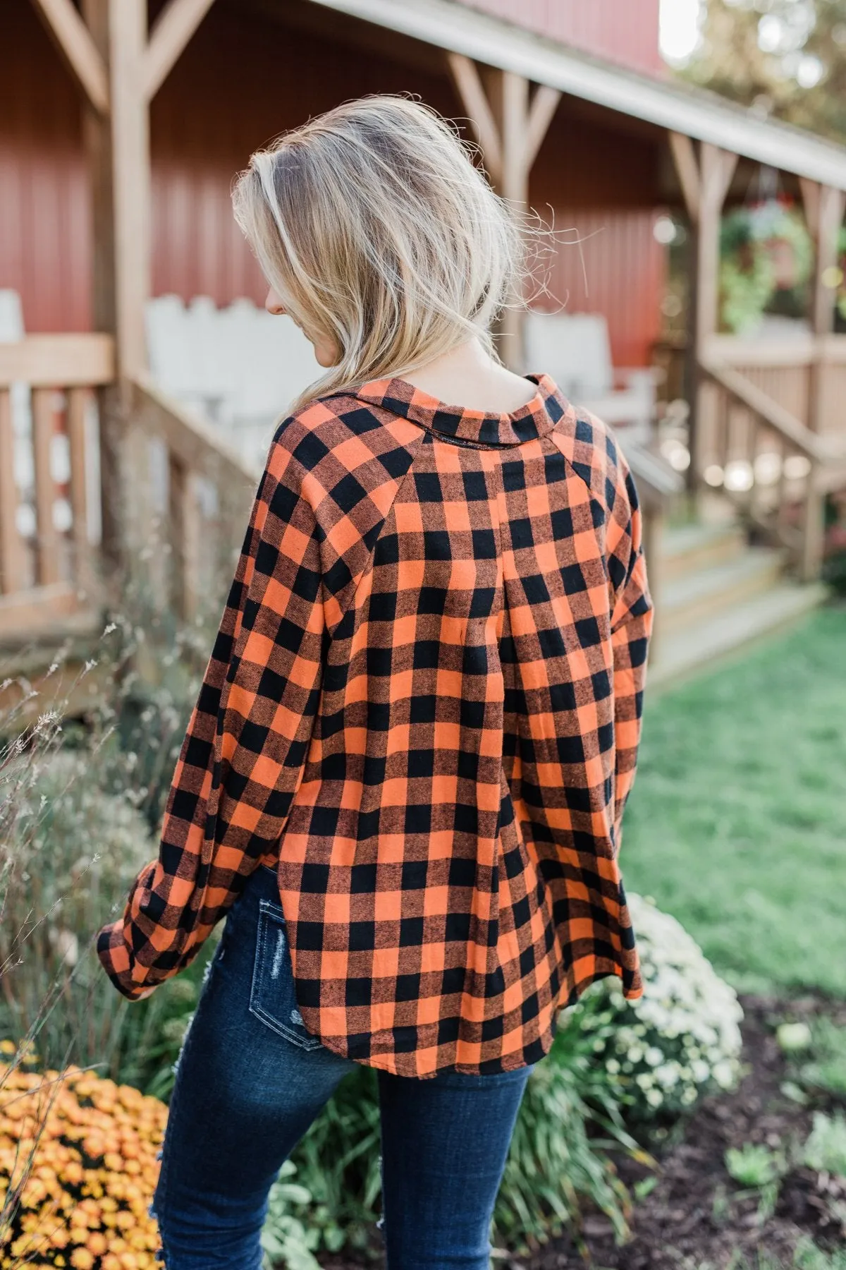 Takes Me Back Front Tie Plaid Top- Burnt Orange