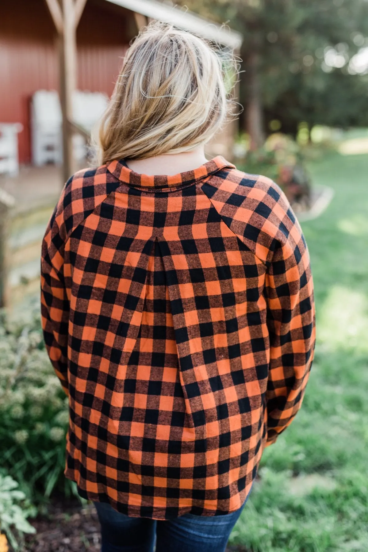 Takes Me Back Front Tie Plaid Top- Burnt Orange