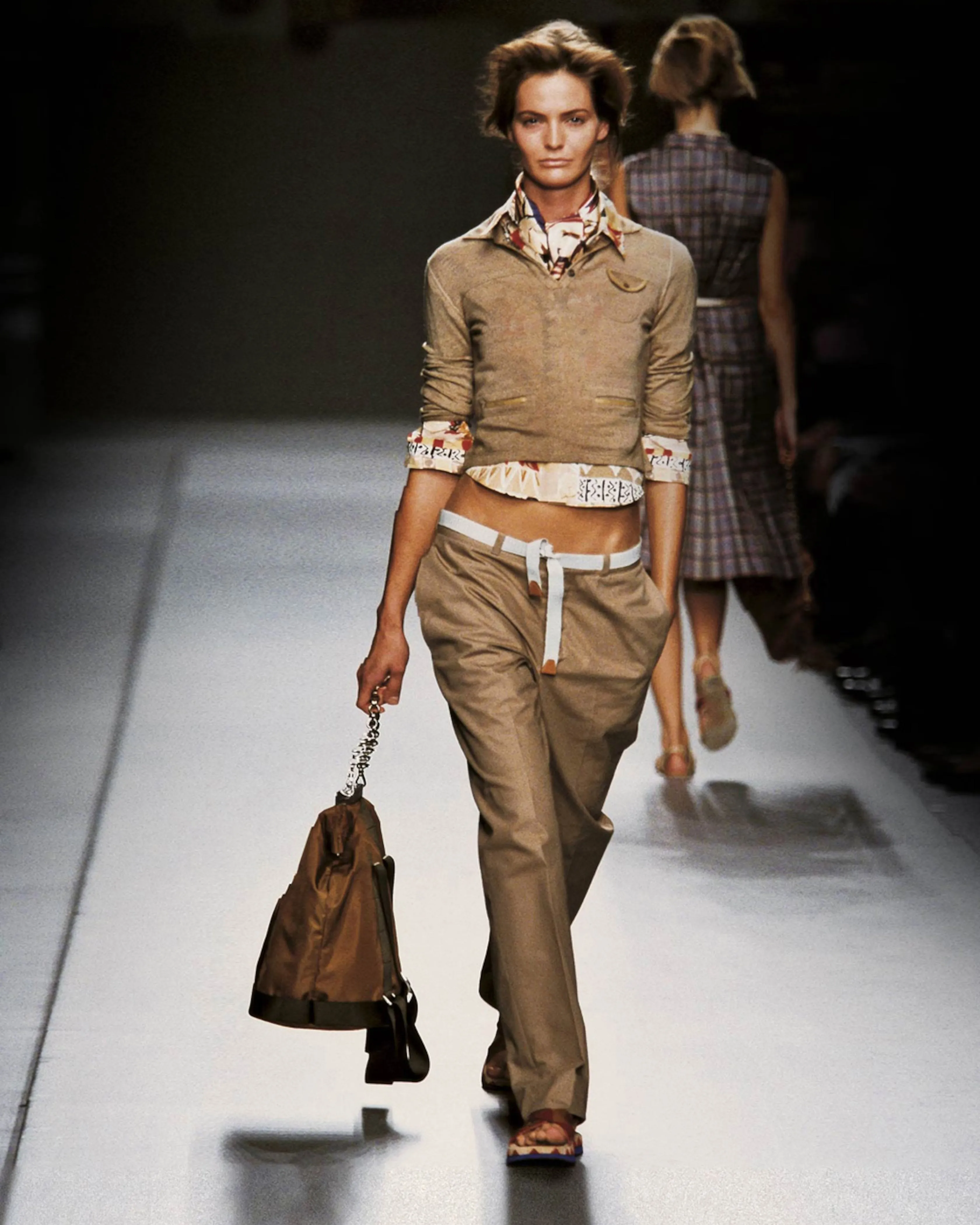 Tan SS 2004 Venezia Print Cropped Shirt