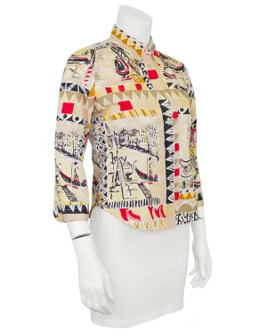 Tan SS 2004 Venezia Print Cropped Shirt