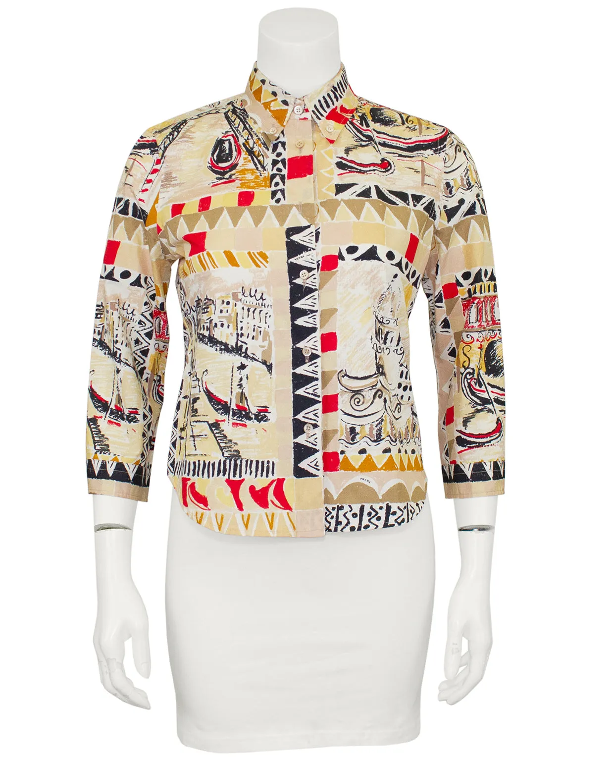 Tan SS 2004 Venezia Print Cropped Shirt