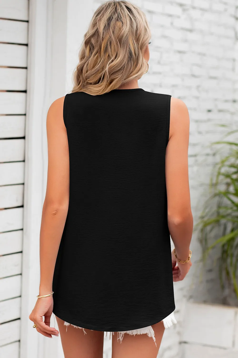 Texture V-Neck Sleeveless Top (7 Colors)