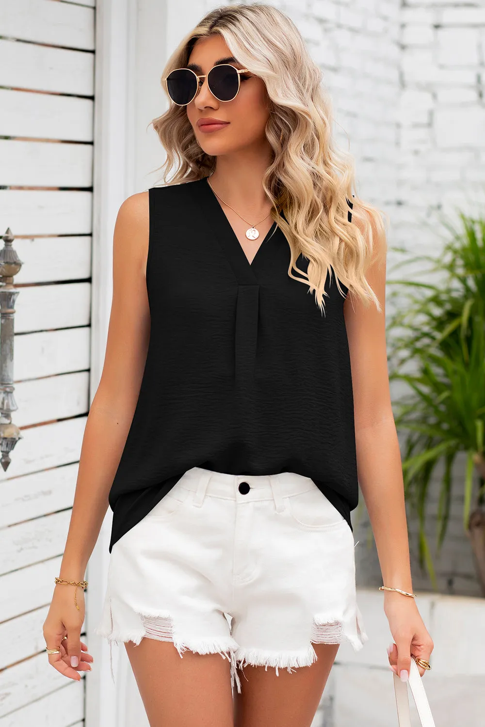 Texture V-Neck Sleeveless Top (7 Colors)