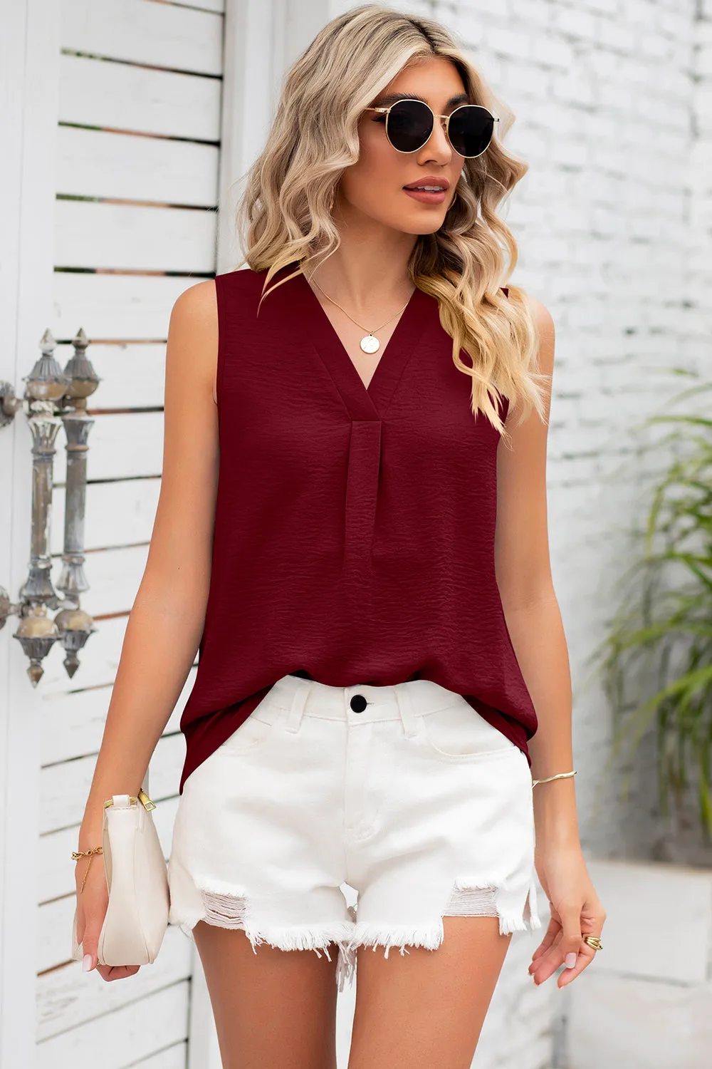 Texture V-Neck Sleeveless Top (7 Colors)