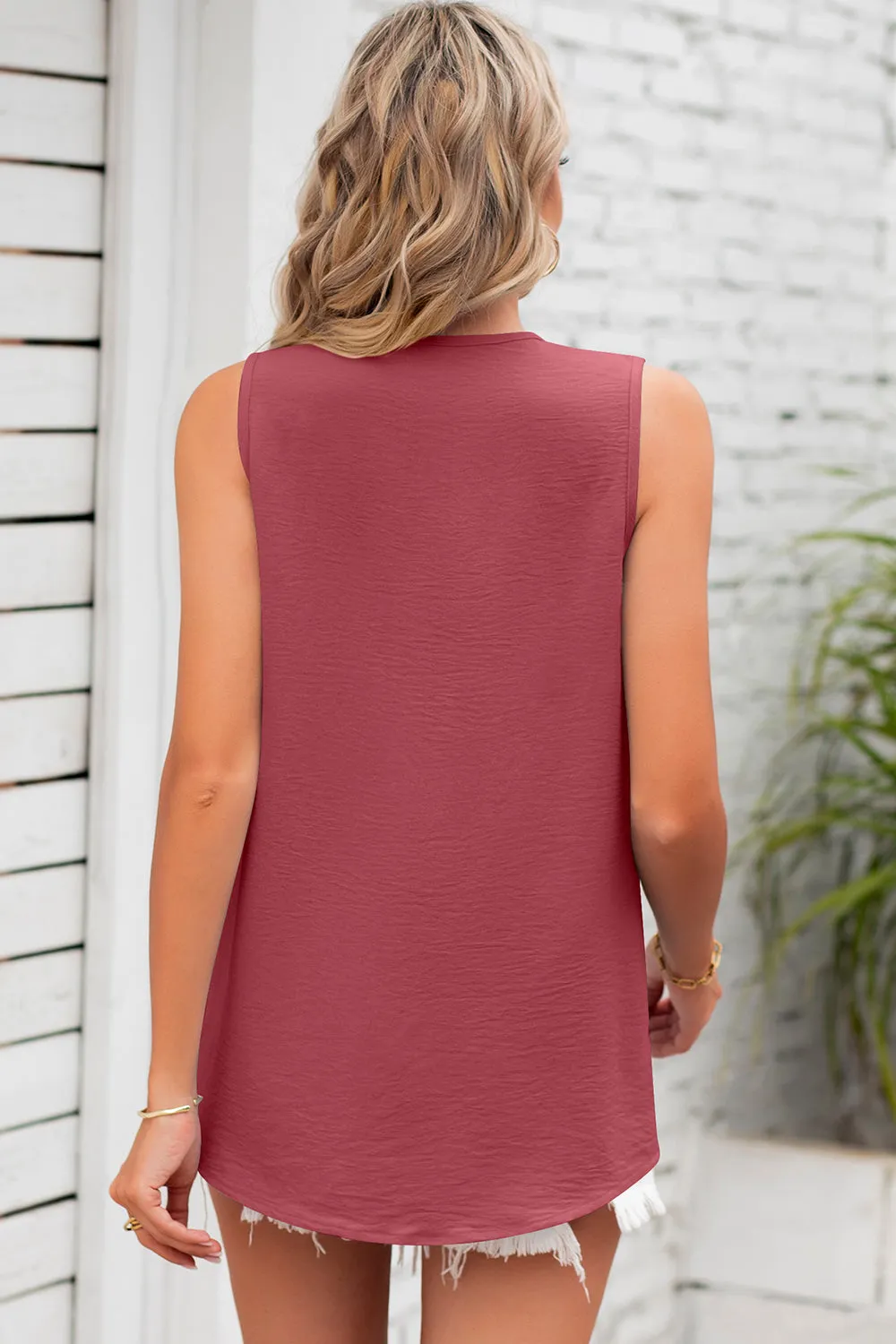 Texture V-Neck Sleeveless Top (7 Colors)