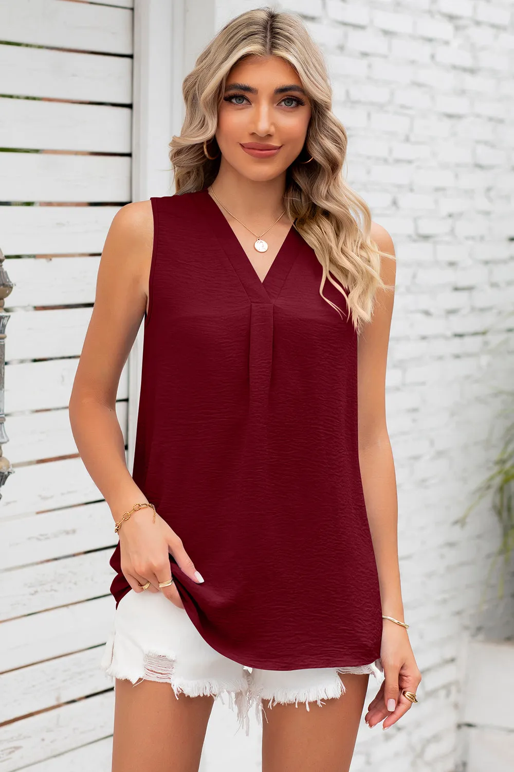 Texture V-Neck Sleeveless Top (7 Colors)