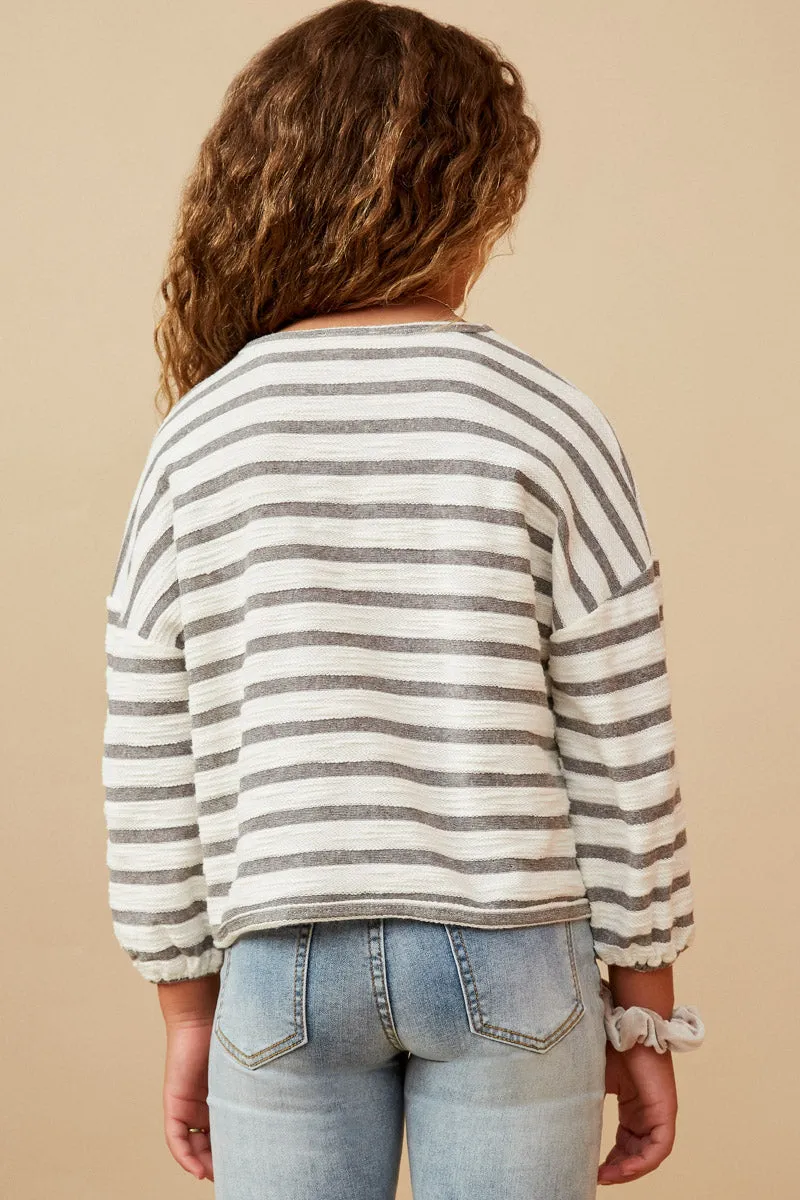 Textured Striped Cropped Knit Top