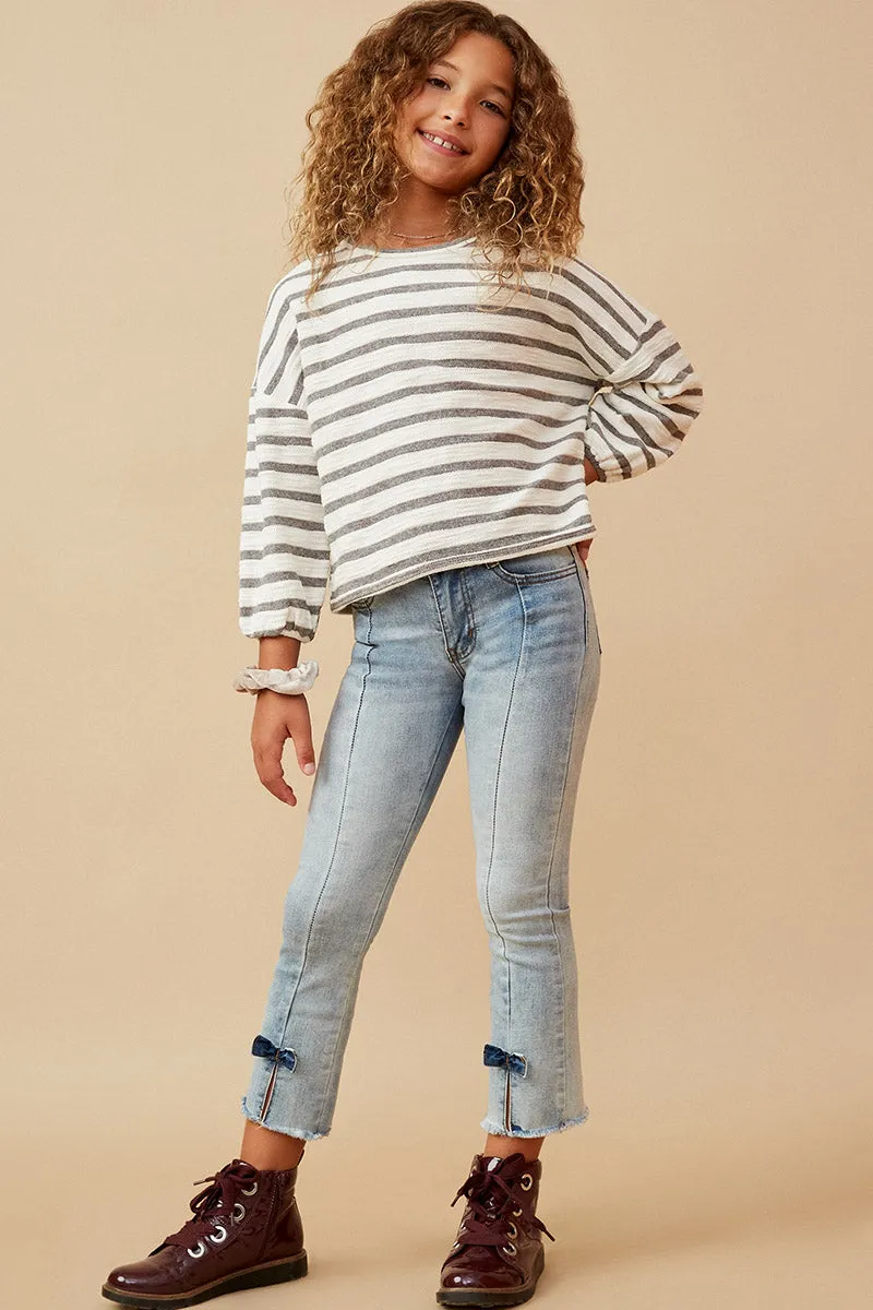 Textured Striped Cropped Knit Top