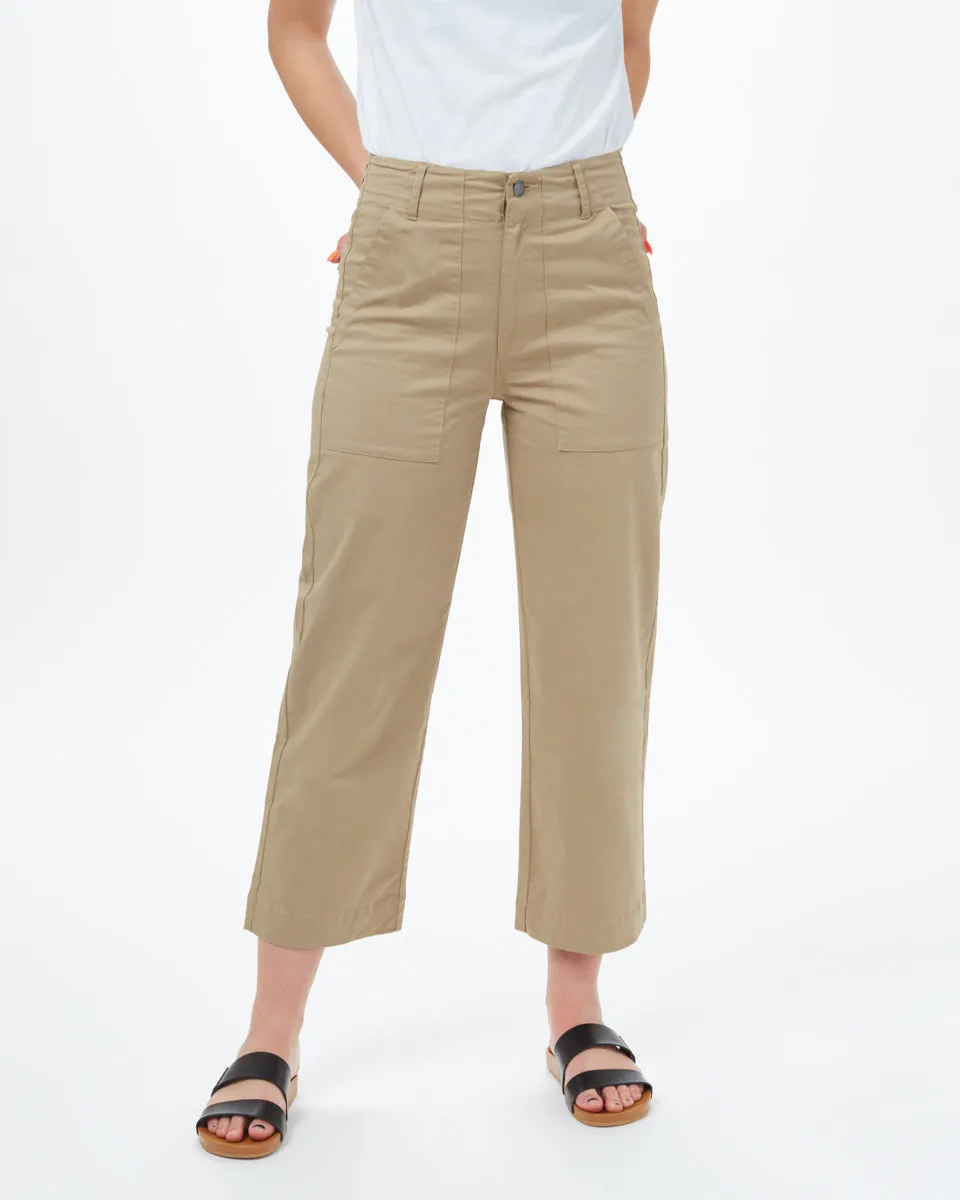 Twill Cropped Wide Leg Pant