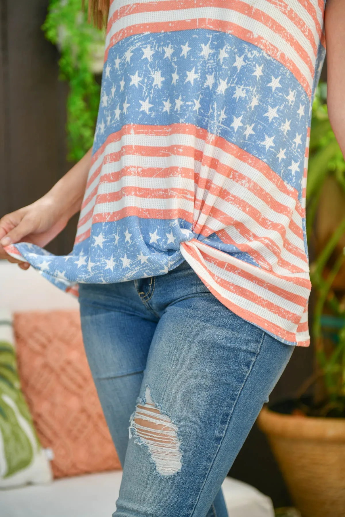 Twist Front USA Flag Tank Top