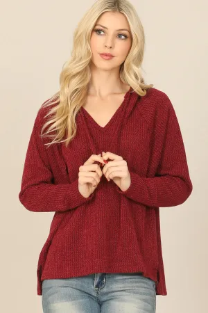 V-NECK LONG SLEEVE HOODIE KNITTED TOP