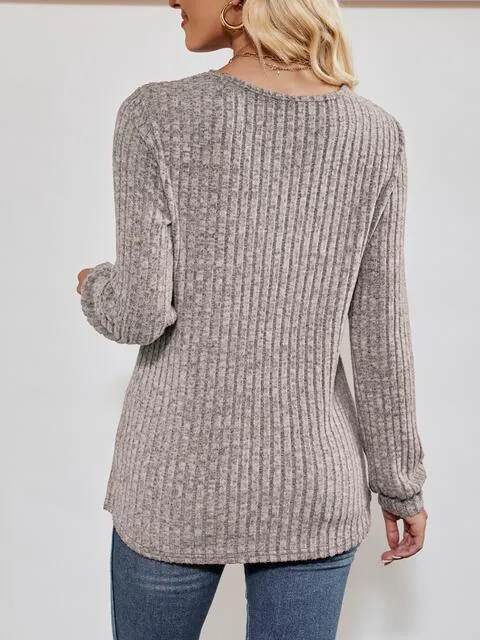 V-Neck Ribbed Long Sleeve Top (4 Colors)