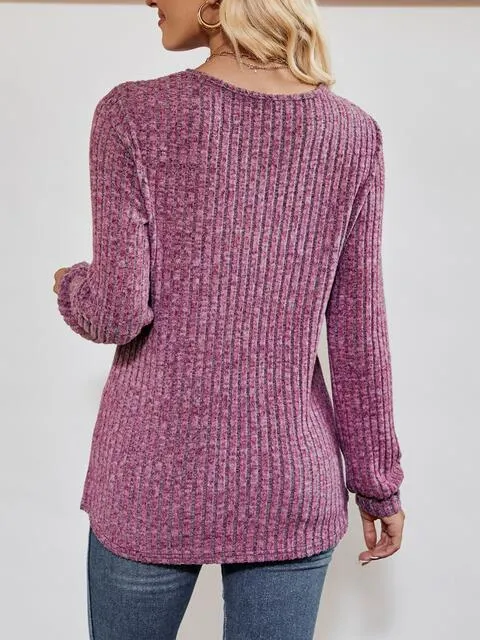 V-Neck Ribbed Long Sleeve Top (4 Colors)