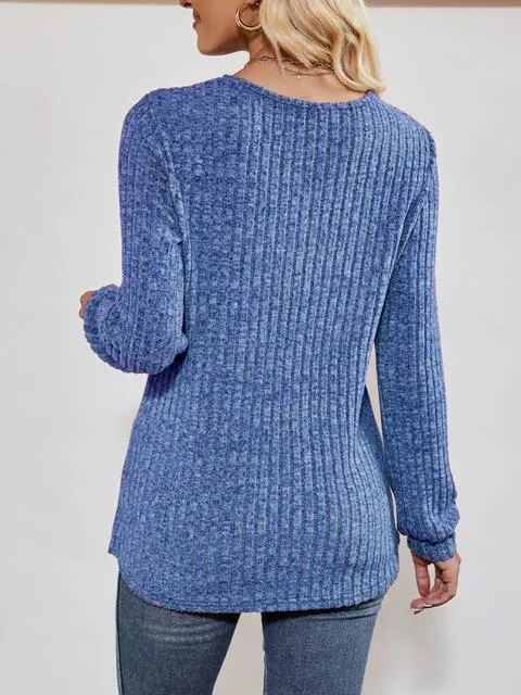 V-Neck Ribbed Long Sleeve Top (4 Colors)