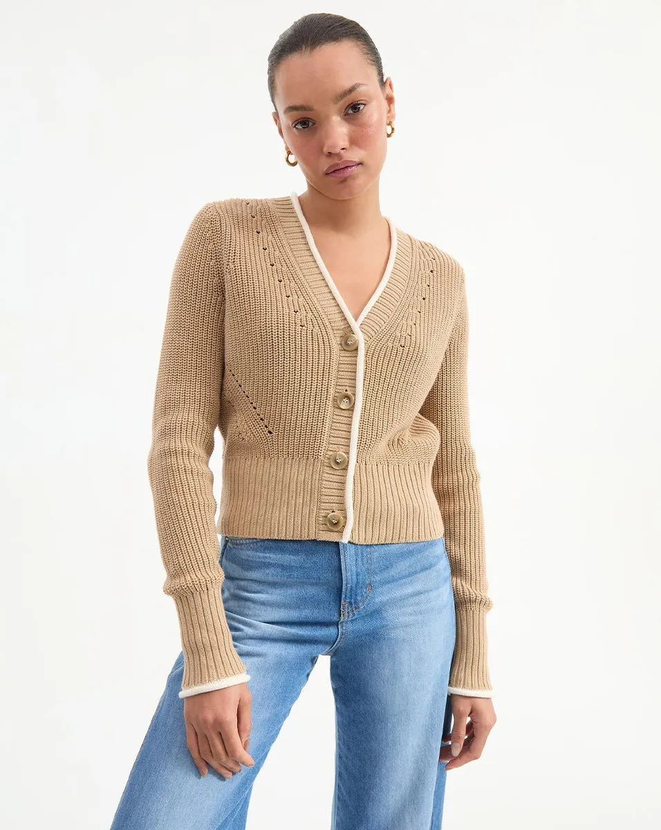 Veronica Beard Beatrice Cardigan in Stone Khaki