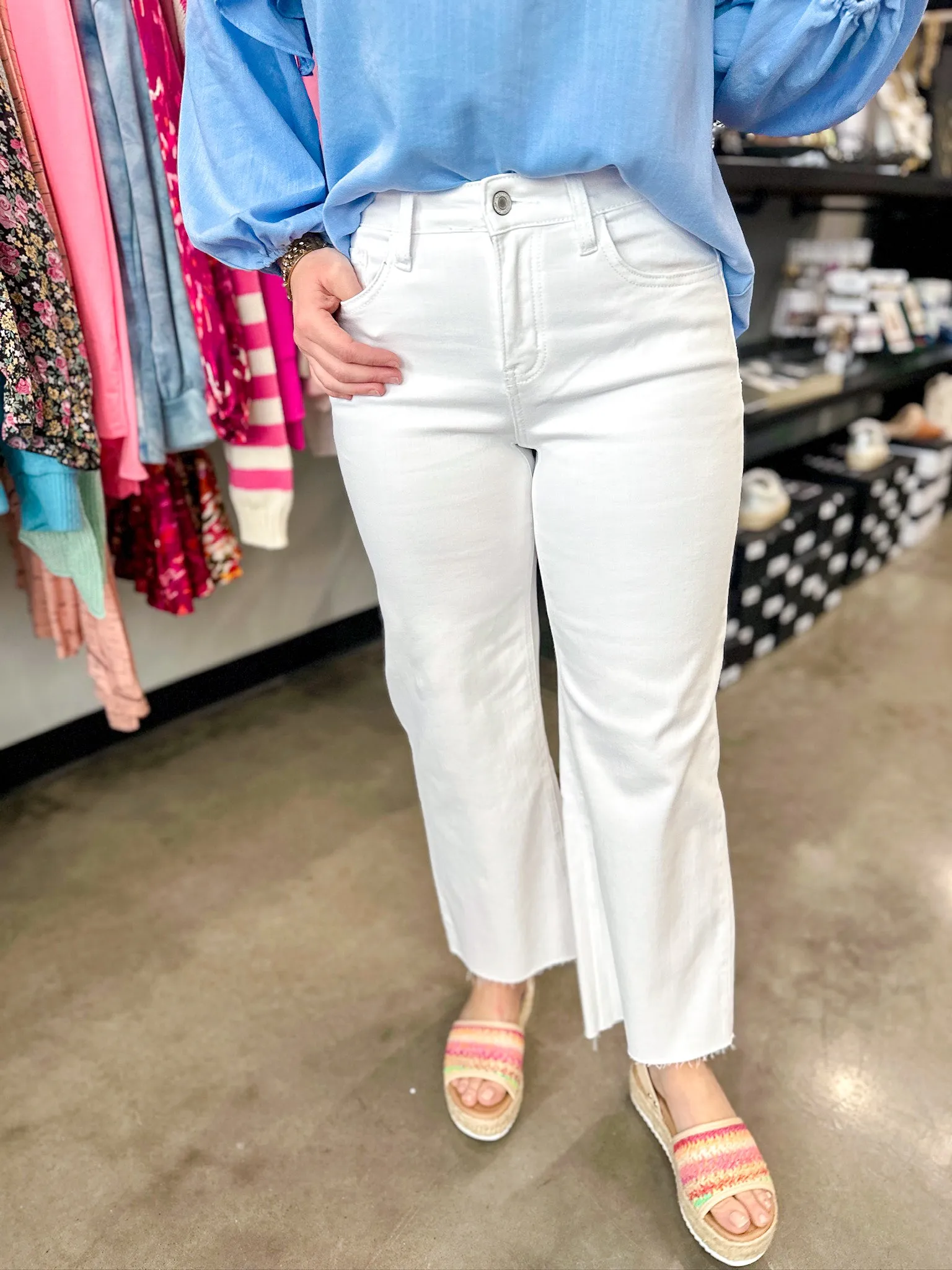 Vervet White High Rise Wide Leg Crop