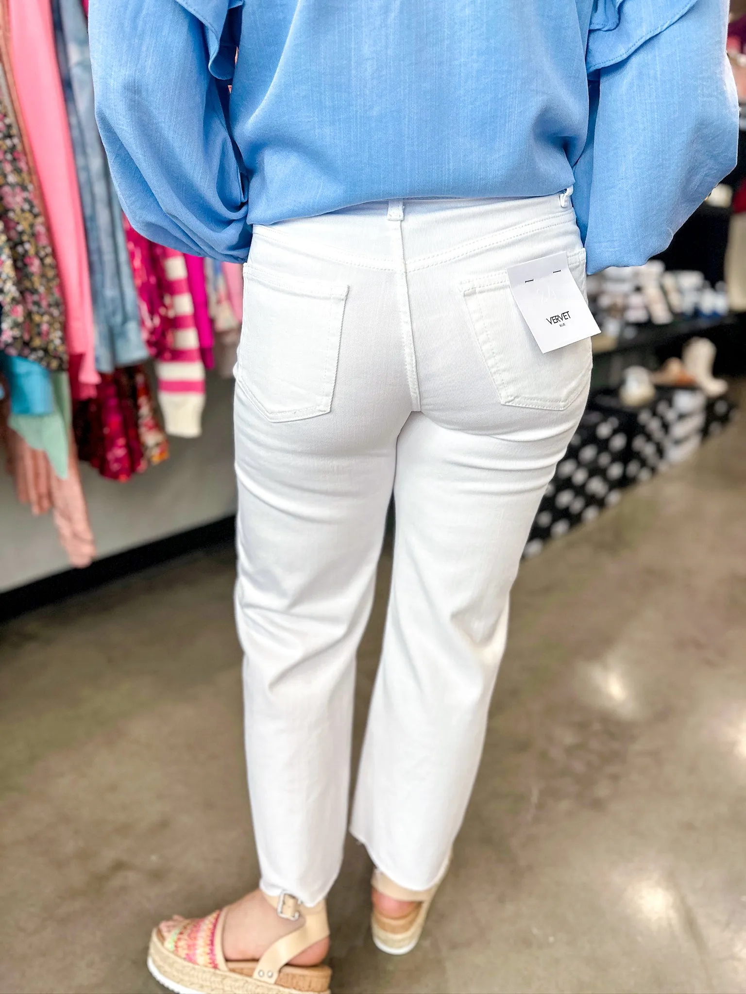 Vervet White High Rise Wide Leg Crop