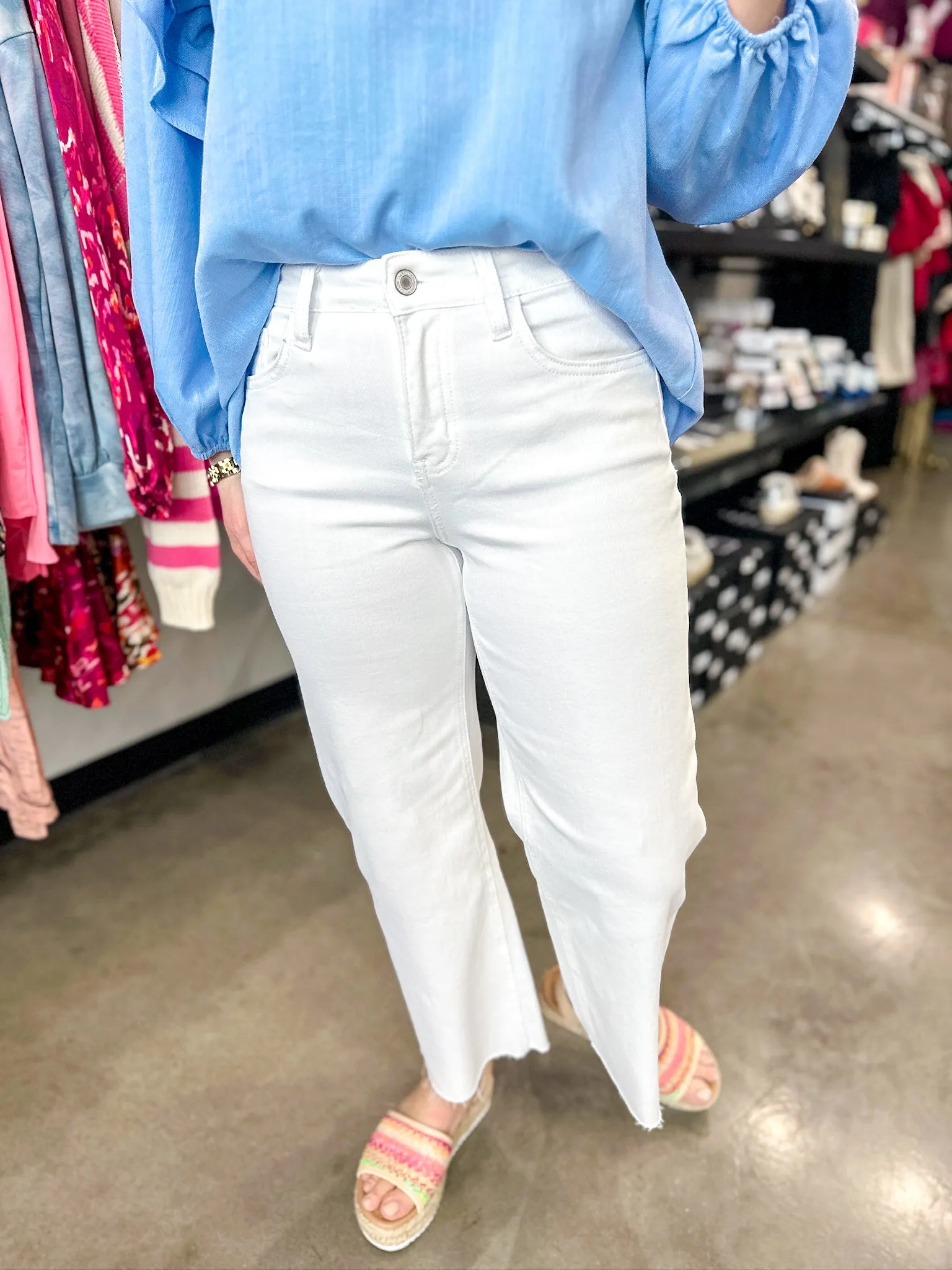 Vervet White High Rise Wide Leg Crop