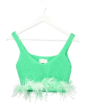 Vicolo Green Ribbed Crop Top With Feathers One Size