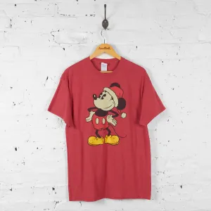 Vintage Mickey Mouse Santa T-shirt - Red - L