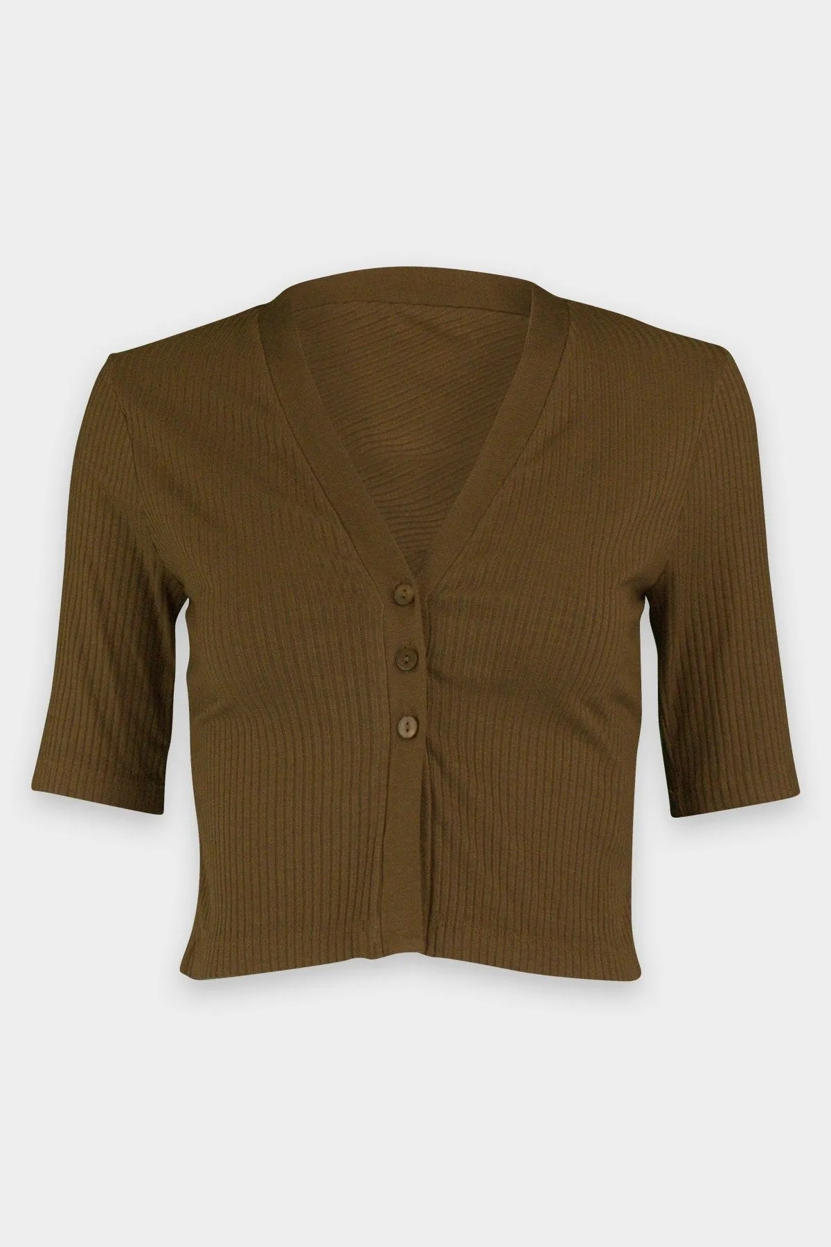 Viscose Rib Cropped Half Sleeve Cardigan in Fatigue