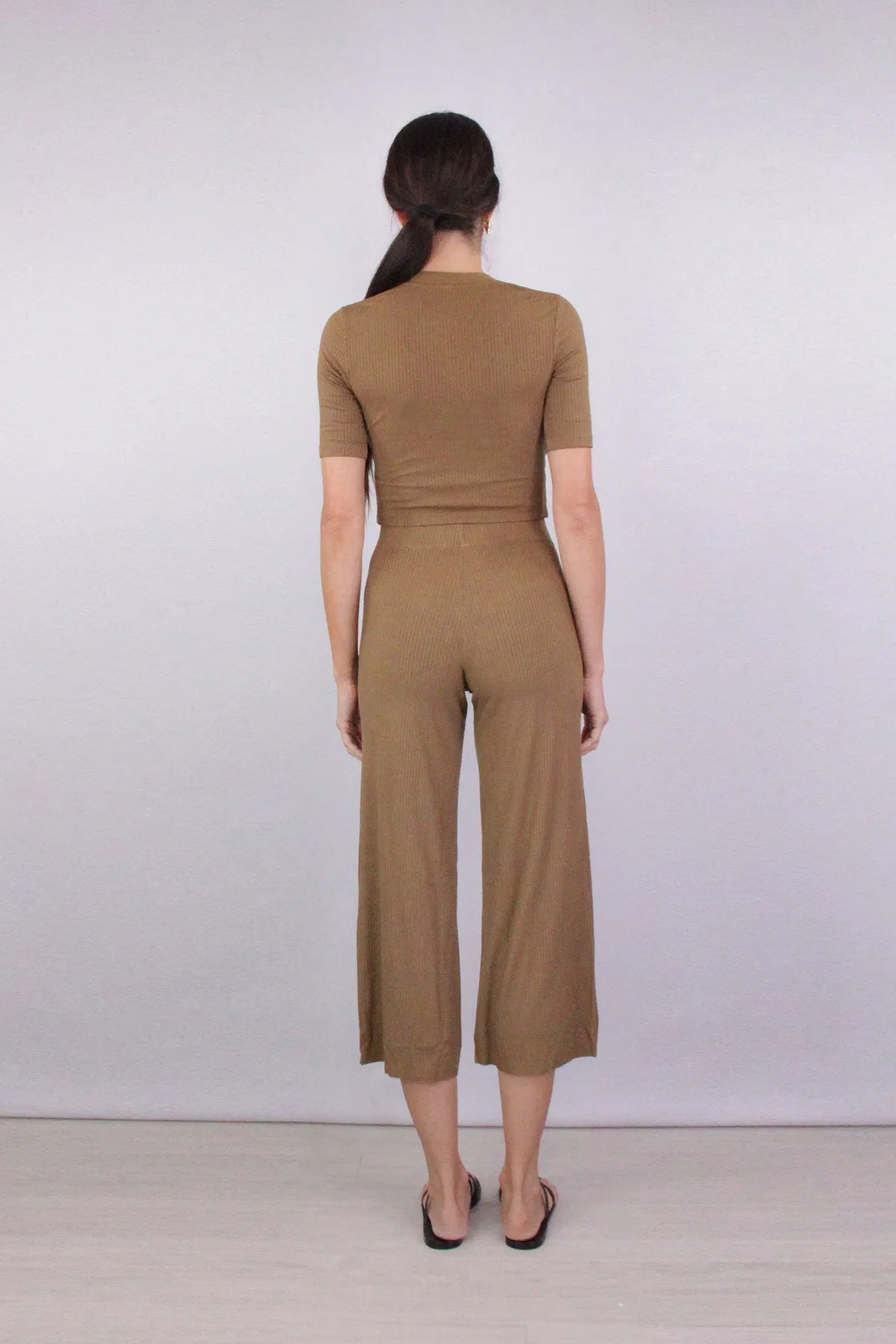 Viscose Rib Cropped Half Sleeve Cardigan in Fatigue