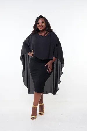 Vivo Adisa Cape Shift Dress  - Black