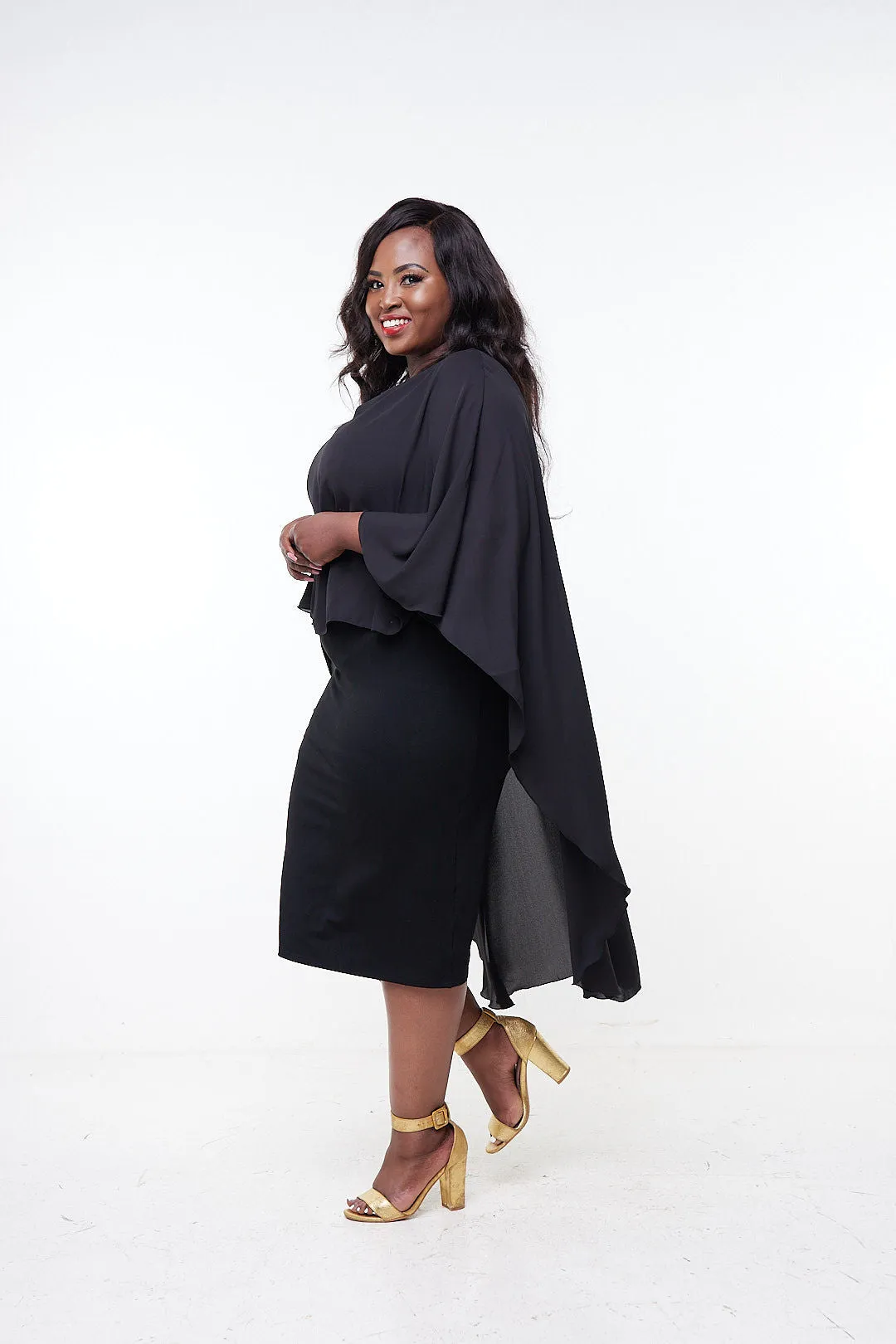 Vivo Adisa Cape Shift Dress  - Black