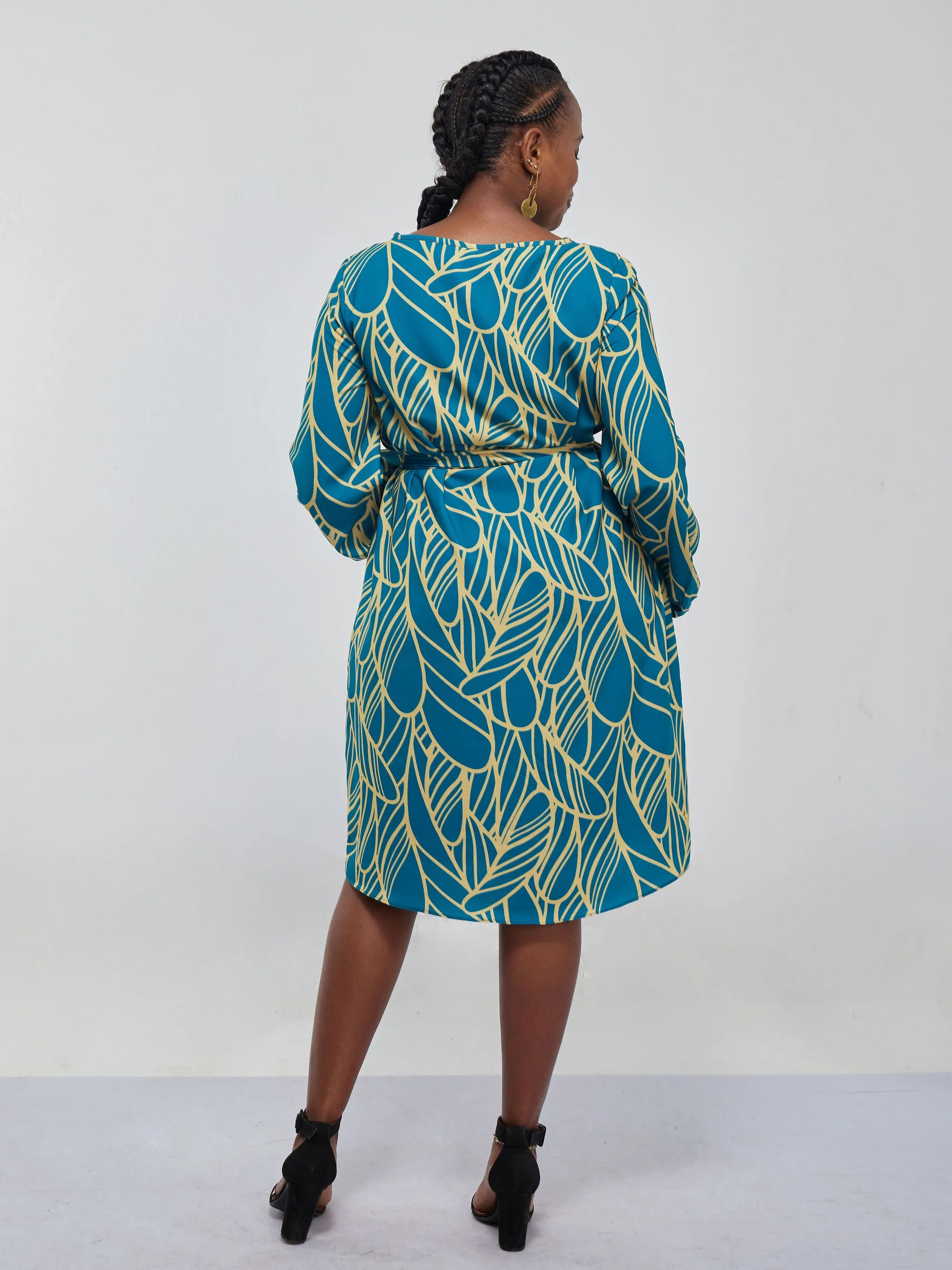Vivo Zawadi Shift Dress - Blue / Yellow Abstract Print
